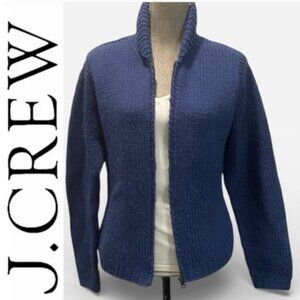 J.Crew Wool Knit Zip Sweater Cardigan Deep Blue size XL Cozy & Stylish 100% Wool